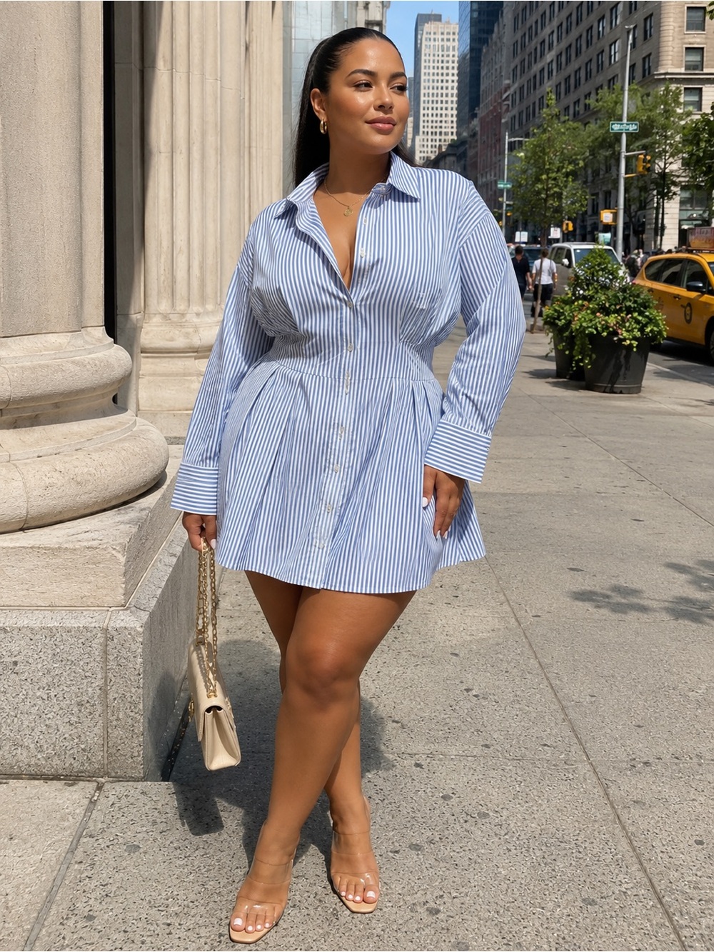 Abercrombie & Fitch Striped Blue and White Shirt Dress Sz L